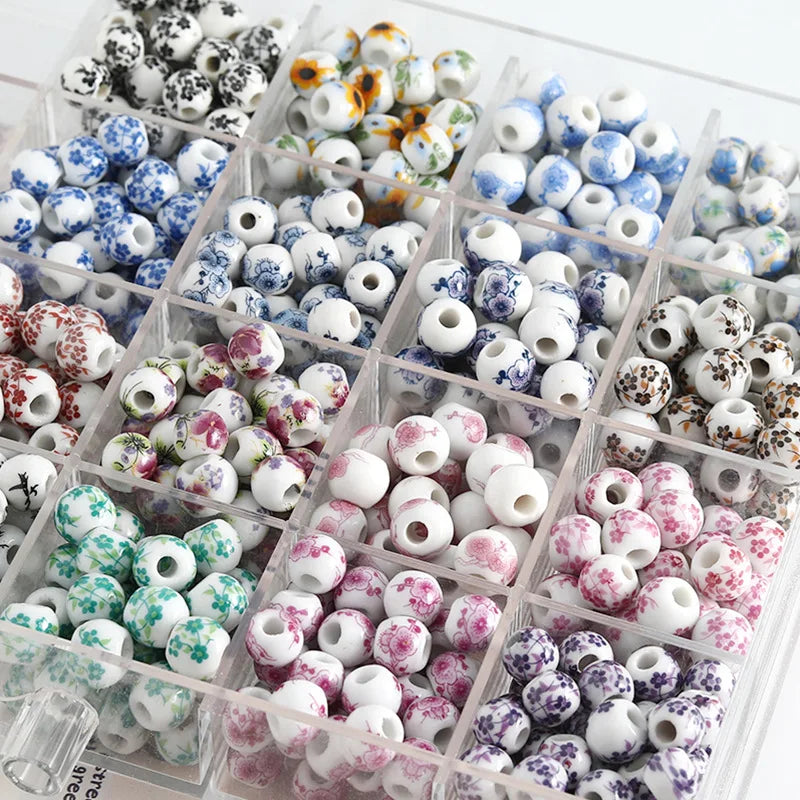 Hot Sale 8mm Colorful Porcelain Charms Beads Big Hole Handmade Applique Round Loose Bead for DIY Jewelry Making Accessories