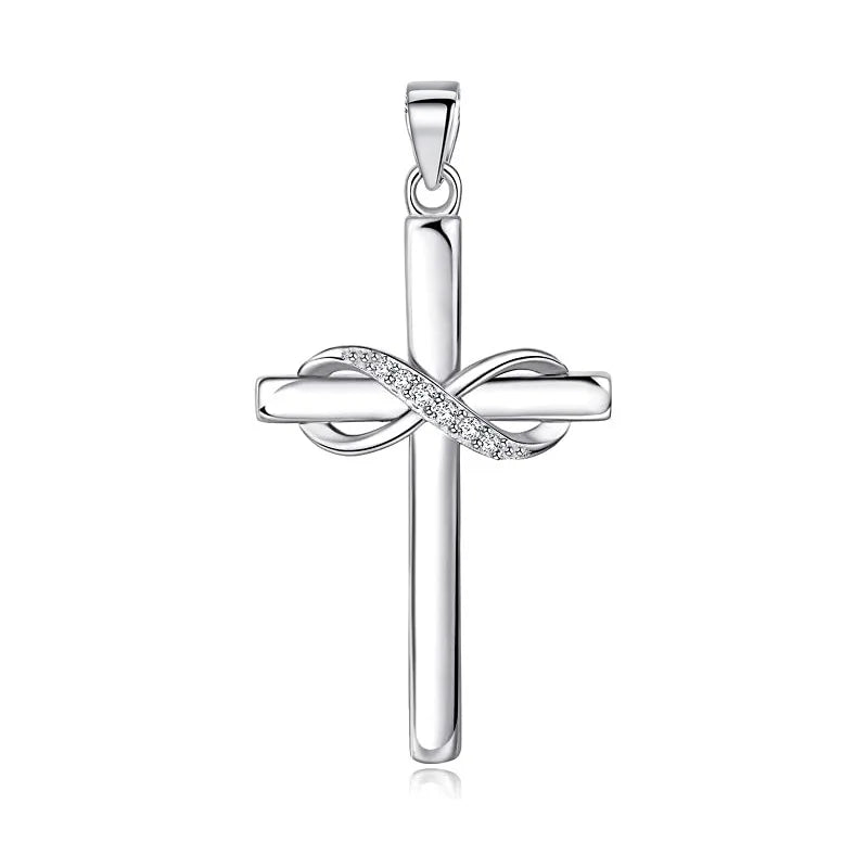 34*17.5mm Big Infinity Cross Pendant 925 Sterling Silver Cubic Zirconia Infinity Cross Pendant for Necklace Making
