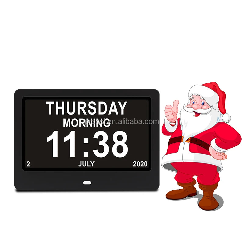 Easy Use Black White Color Large Fonts Display Dementia Elderly Calendar Clock With Medicine Reminder Alarm