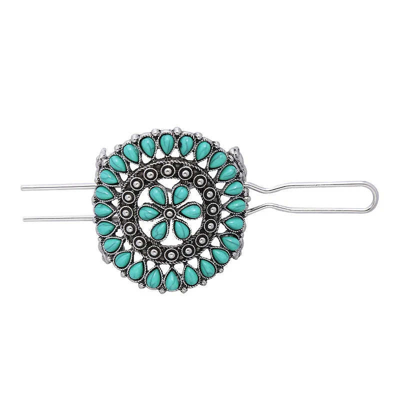 Boho Chic Hair Accessories for Women Turquoise Cluster Hat Western Barrette Western Turquoise Concho Hair Fork Headwear Hairpin