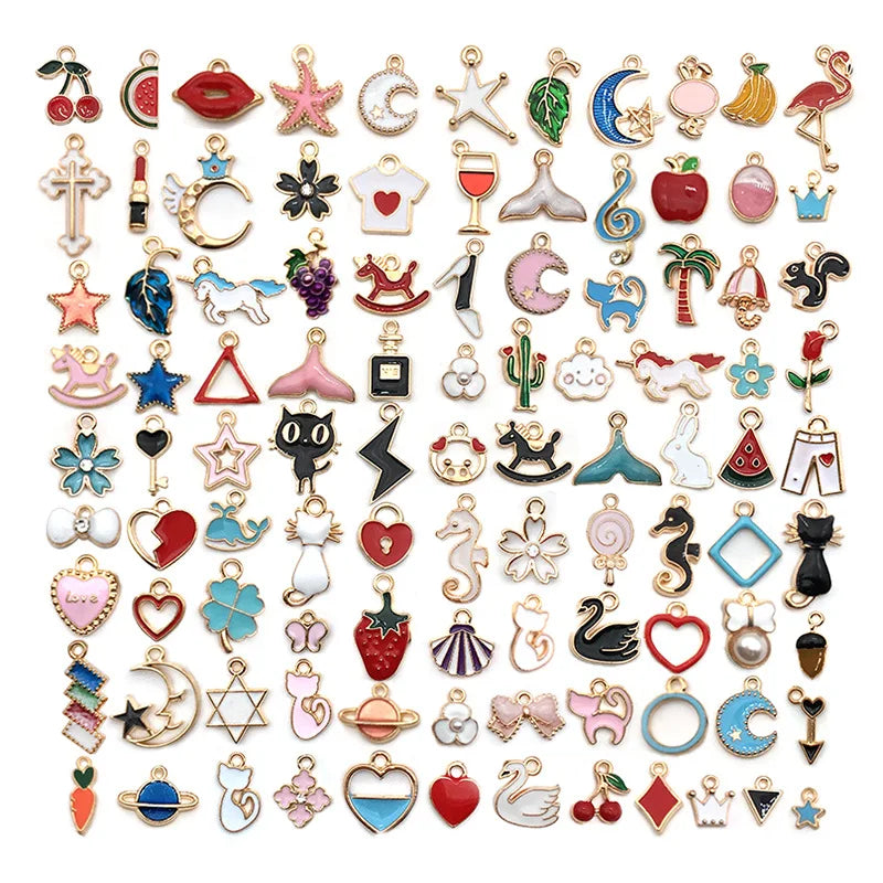 100 Pack Assorted Gold Enamel Alloy Oiled Pendants DIY Jewelry Making Accessories with Loose Beads Metals Material