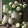 EG-SJ6131 Long Stems Wedding Home Decoration Silk 2 Heads Peony Pink White Artificial Ranunculus Flower