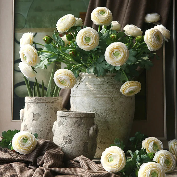 EG-SJ6131 Long Stems Wedding Home Decoration Silk 2 Heads Peony Pink White Artificial Ranunculus Flower