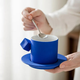 Drop Shipping Premium Handmade Simple Frosted Ceramic Cup Klein Blue Mosaic Art Coffee Cup Saucer Nordic Coffee Mugs