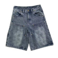 Custom Logo Embossed Design Vintage Streetwear Baggy Jean Shorts for Men-Summer Casual Fashion Jorts with Woven Print Pattern