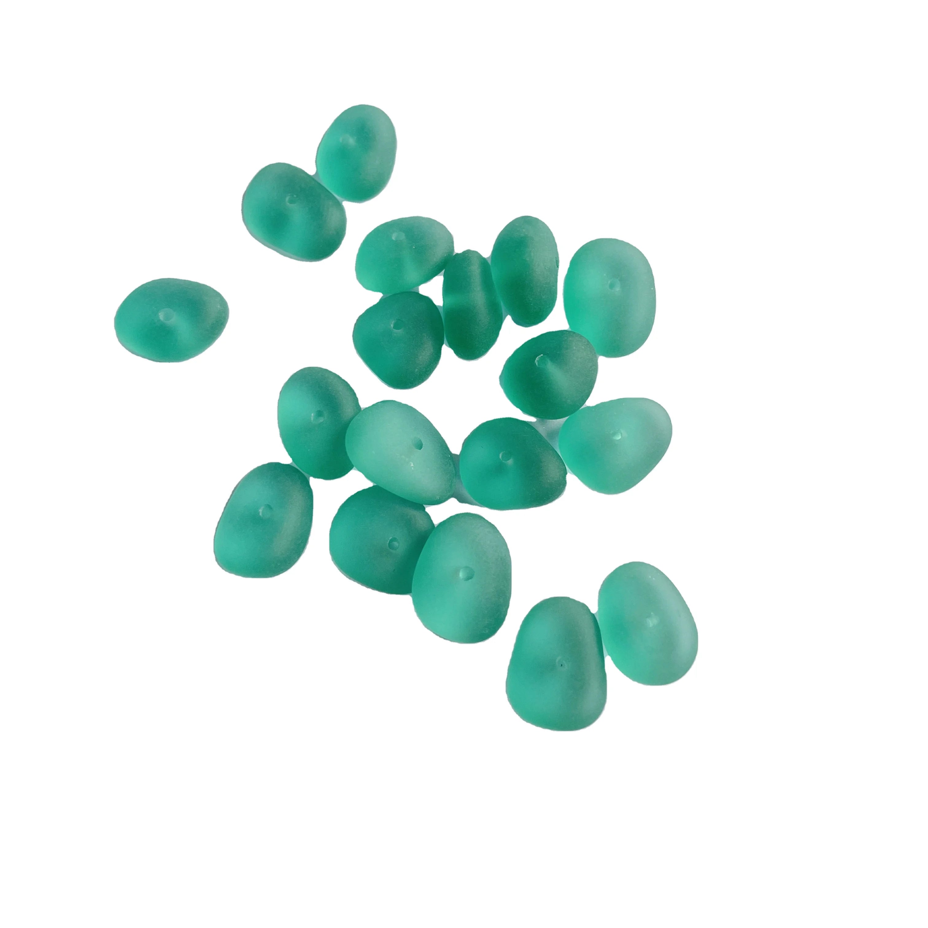 DIY 7-9mm Beach Green Sea Glass Jewelry Beads with Middle Hole