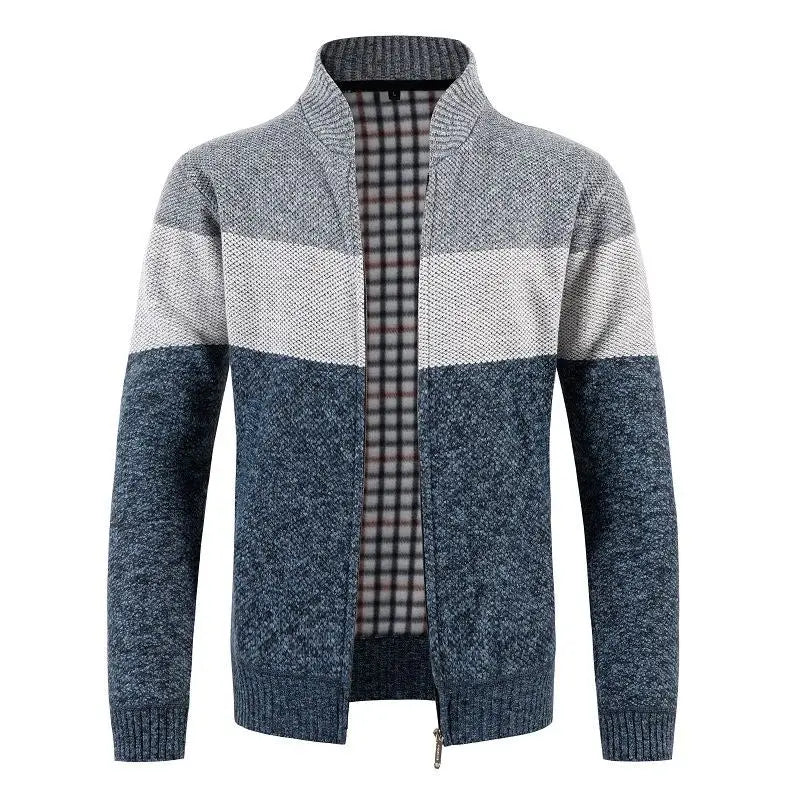 Winter Stand Collar Long Sleeve Men's Casual Loose Matching Color Sweater Korean Men's Zipper Cardigan Knit Jacket