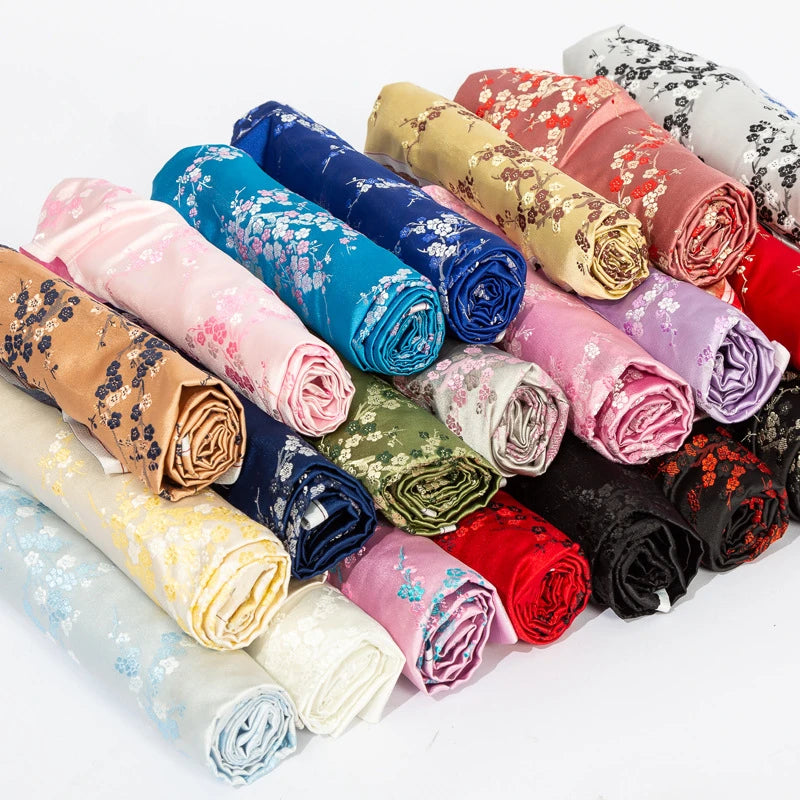 Traditional in Stock Polyester Brocade Jacquard Fabric Damask Fabric Plum Elegant for Clothing Cheongsam Skirt