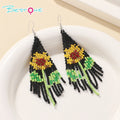 2025 Popular Sunflower Rice Beads Earrings Long Tassel Handmade Earrings