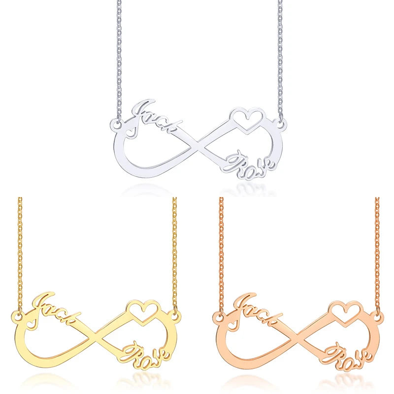 Custom Stainless Steel Infinity Name Necklace Personalized Names Heart Pendant Hypoallergenic Couple Jewelry Gift