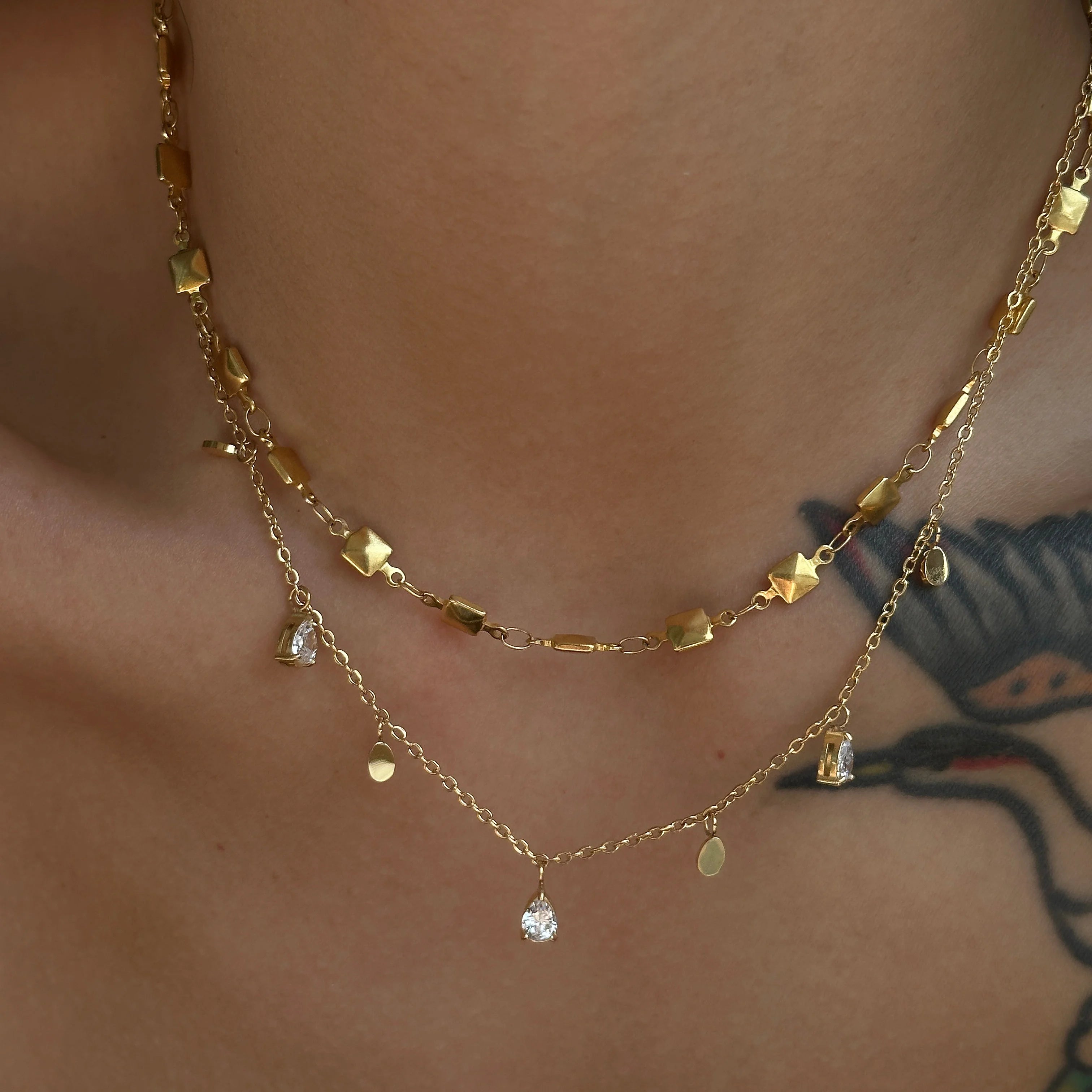 2026 Dazan New Ins 18k Gold Plated Tarnish Free Stainless Steel Minimalist Waterdrop Zircon Dangle Necklace for Women for Party