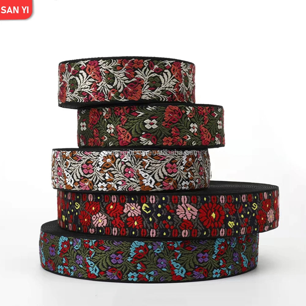 Retro Jacquard Webbing Polyester Wide Shoulder Belt Bags Shoes and Hats Clothing Factory Wholesale 50mm Sustainable Nylon 2mm