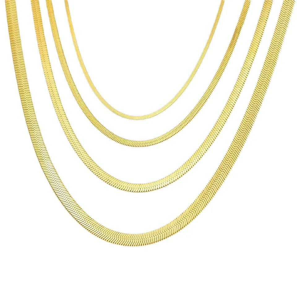 Custom Trends Stainless Steel Women's Flat Snake Bone Necklace Gold Plated Thick Herringbone Chain Wide Chunky Choker