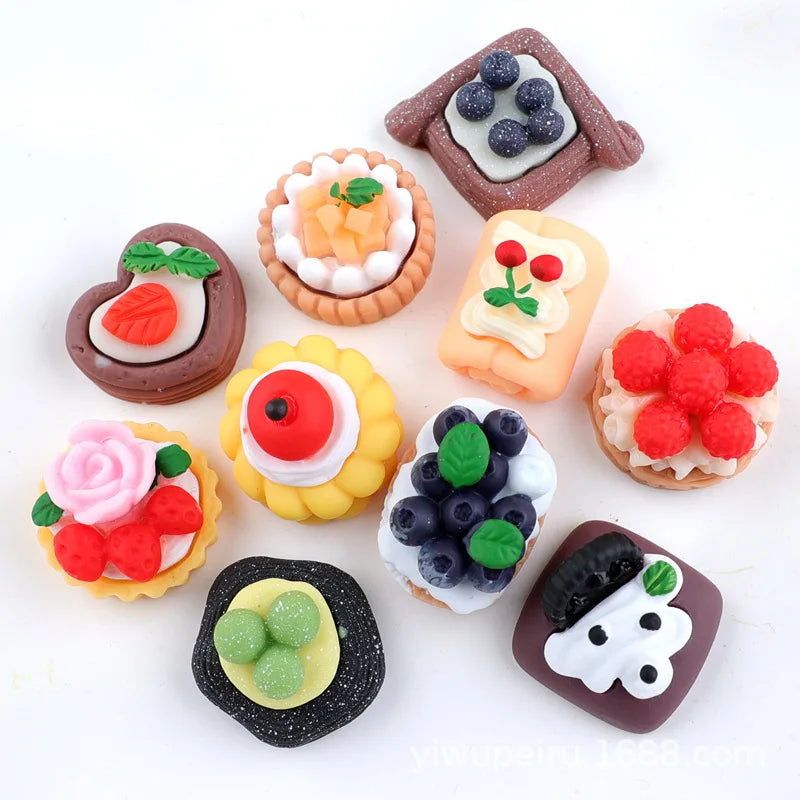Resin Kawaii Dessert Cake Fake Food Miniatures Accessories Materials Flatback Cabochon Charm Mini Figurine Scrapbook Diy