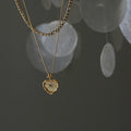 14k Gold Plated Stainless Steel Figaro Chain Vintage Carved Swallow Copper Heart Pendant Women Double Layer Stacking Necklaces
