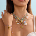 New Summer Beach Jewelry Stainless Steel 18k Gold Plated Colored Braided Rope Marine Life Pendant Necklace for Women