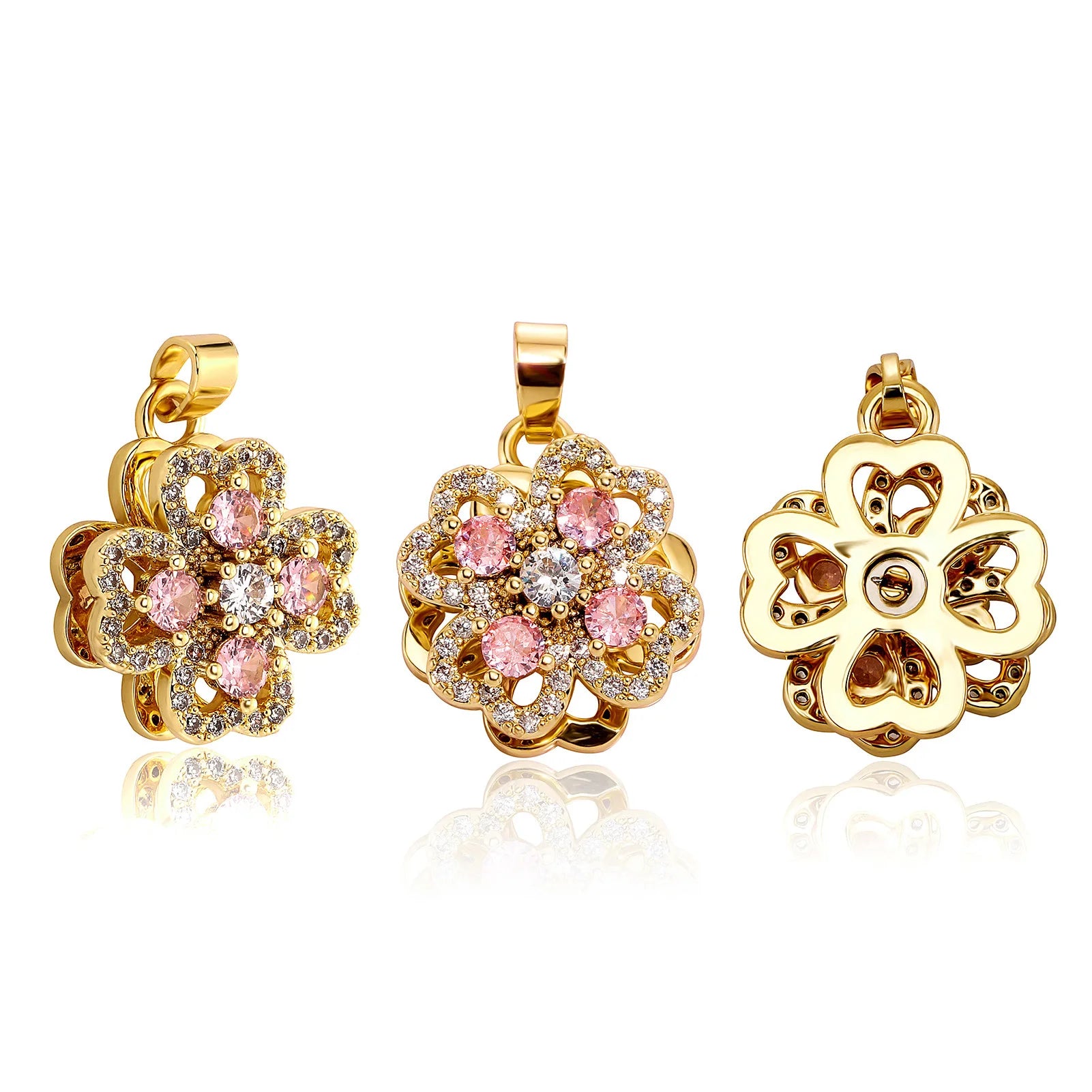 Top Icy Jewelry Frank Style Four Leaf Clover Pendant  Brass 14K Gold Plated  CZ Clavicle Chain Fashion Jewelry for Female