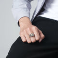 Classical Eternity Cool Zircon Stainless Steel Bulk Silver Geometric Cross Design Rings Men Crack