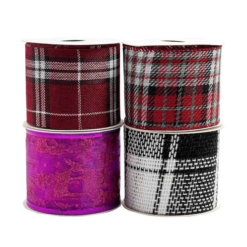 100% Polyester Decorative Wired Scottish Organza Ribbon Glitter Wreath DIY for Home Use