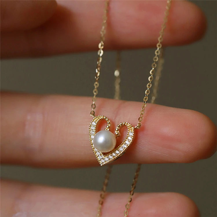 CZ Jewelry Designer Jewelry Luxury Silver Necklace Chain Pearl Dainty Heart Pendant Necklace