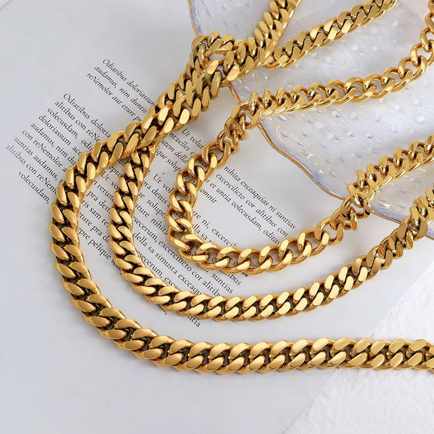 New Hip Hop Stainless Steel Miami Cuban Chain Necklace Tarnish Free Jewelry 18k Gold Plated Wide Thick Curb Chain Necklace