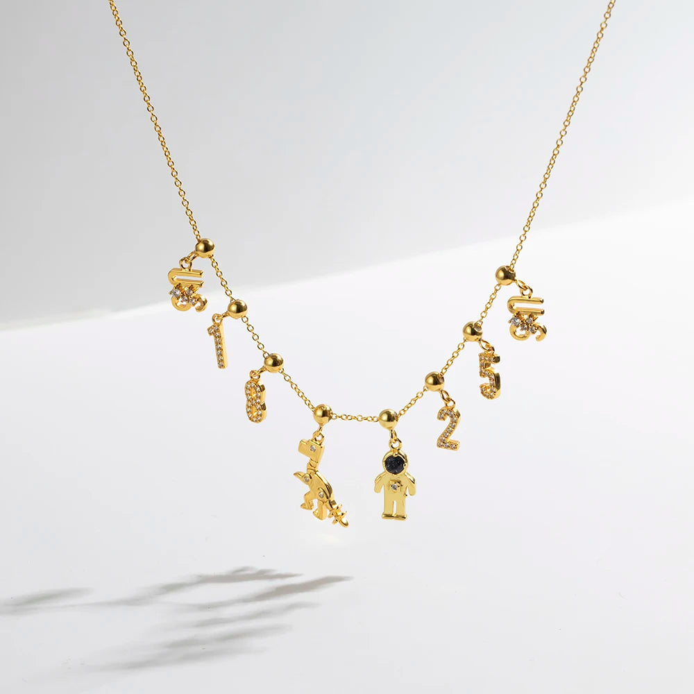FUAMAY Charms Pendant 18K Gold Plated Necklace Jewelry Cute Keys Dinosaur Robot DIY Making Bracelet Necklace