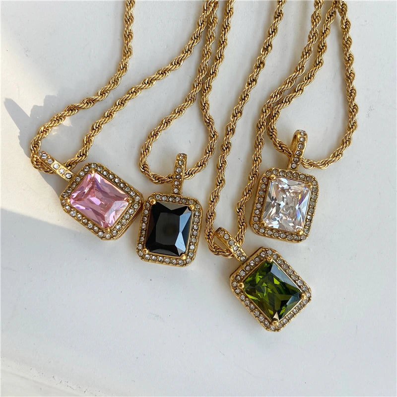 Joolim PVD  Tarnish Free  Hypoallergenic Zircon Stone Luxury CZ Square  Stainless Steel 18k Gold Plated Jewelry Waterproof
