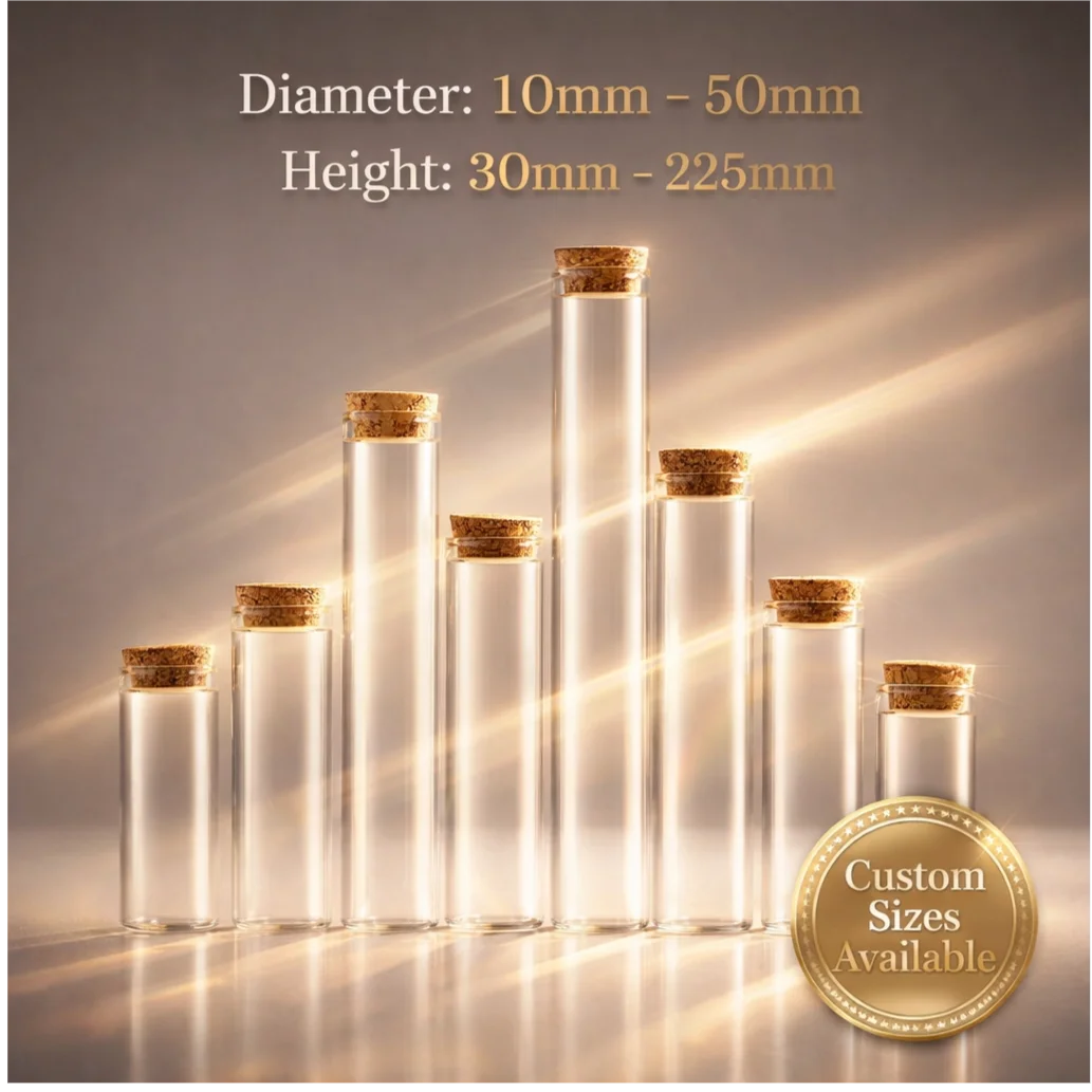 10ml 30ml 50ml Vial Glass Clear Test Tube with Cork Tea Infuser Tube Glass