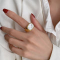 E-Manco Vintage Chunky Square Shell Rings for Women White Gold Color Ladies Large Ring Party Jewelry Accessories Gift Outlet