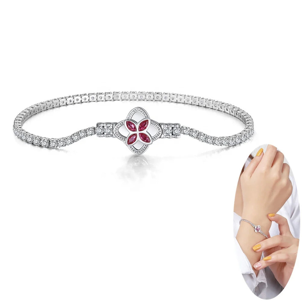 Four Leaf Clover Iced Out Tennis Bracelet Cz Flower Rotatable Clover Bracelet NEW Dainty Wholesale 925 Sterling Silver Lady Gift
