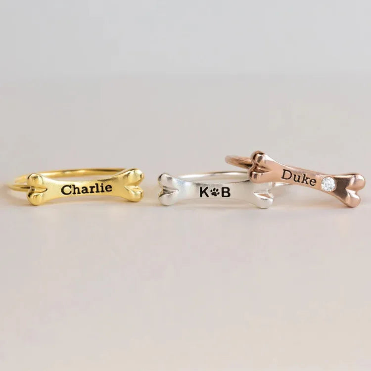 Wholesale Personalized Pet Name Memorial Ring 925 Sterling Silver Custom Dog Bone Ring