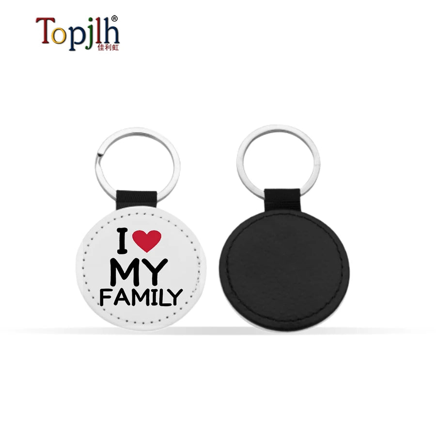 Topjlh Sublimation Blank Keychains Custom Logo PU Leather White Keyrings Heat Transfer Keychain for Holiday Promotional Gifts