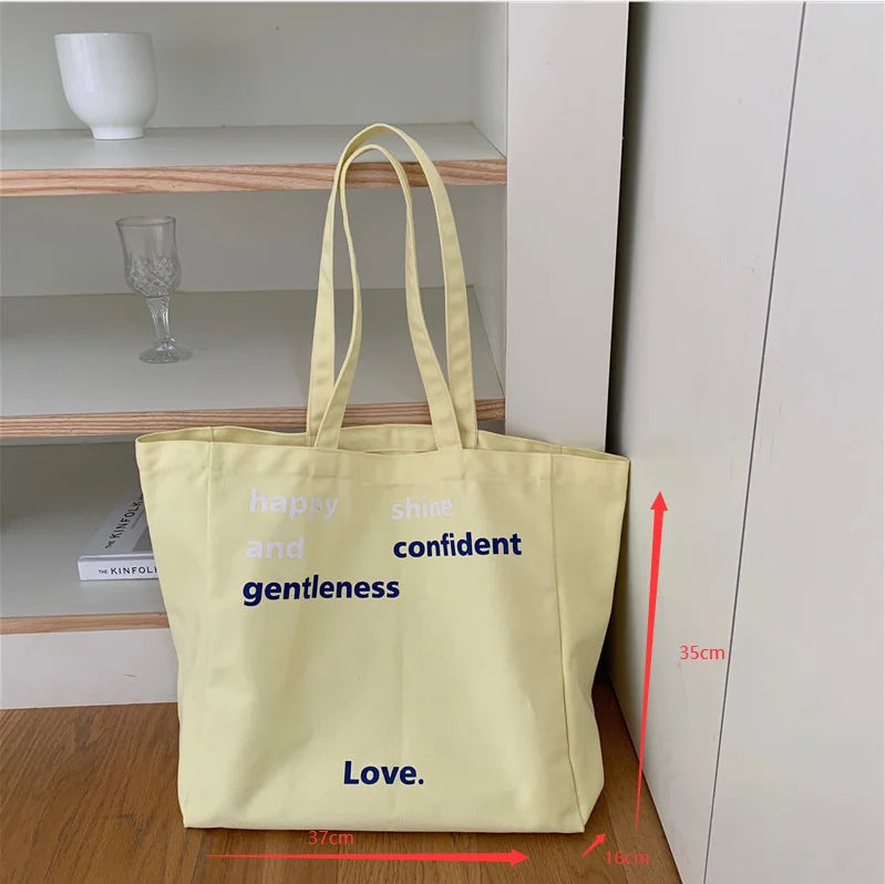 Hot Selling Casual Fashion Custom Letter Printed Women Zipper Closure Two Large Capacity Ladies Canvas Handbags Wholesale