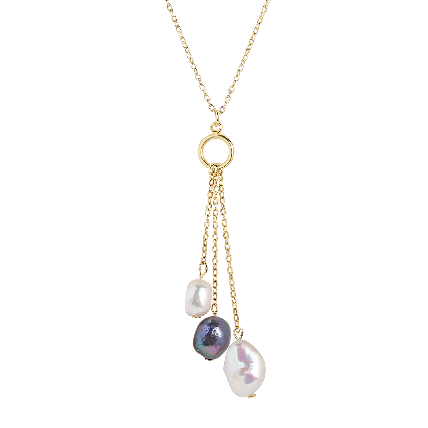925 Silver Jewelry New Arrival 18k Gold Vermeil Triple Freshwater Pearl Pendant Women Necklace