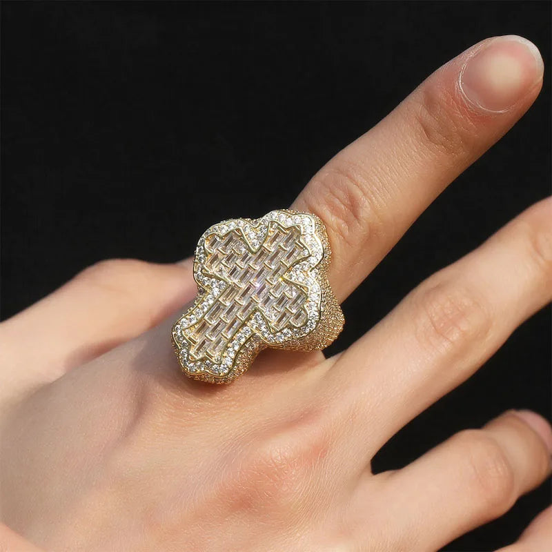 2023 New Iced Out Ring Jewelry Copper Silver Plated Diamond Cross Hip Hop Women Men Ring Jewelry for Men
