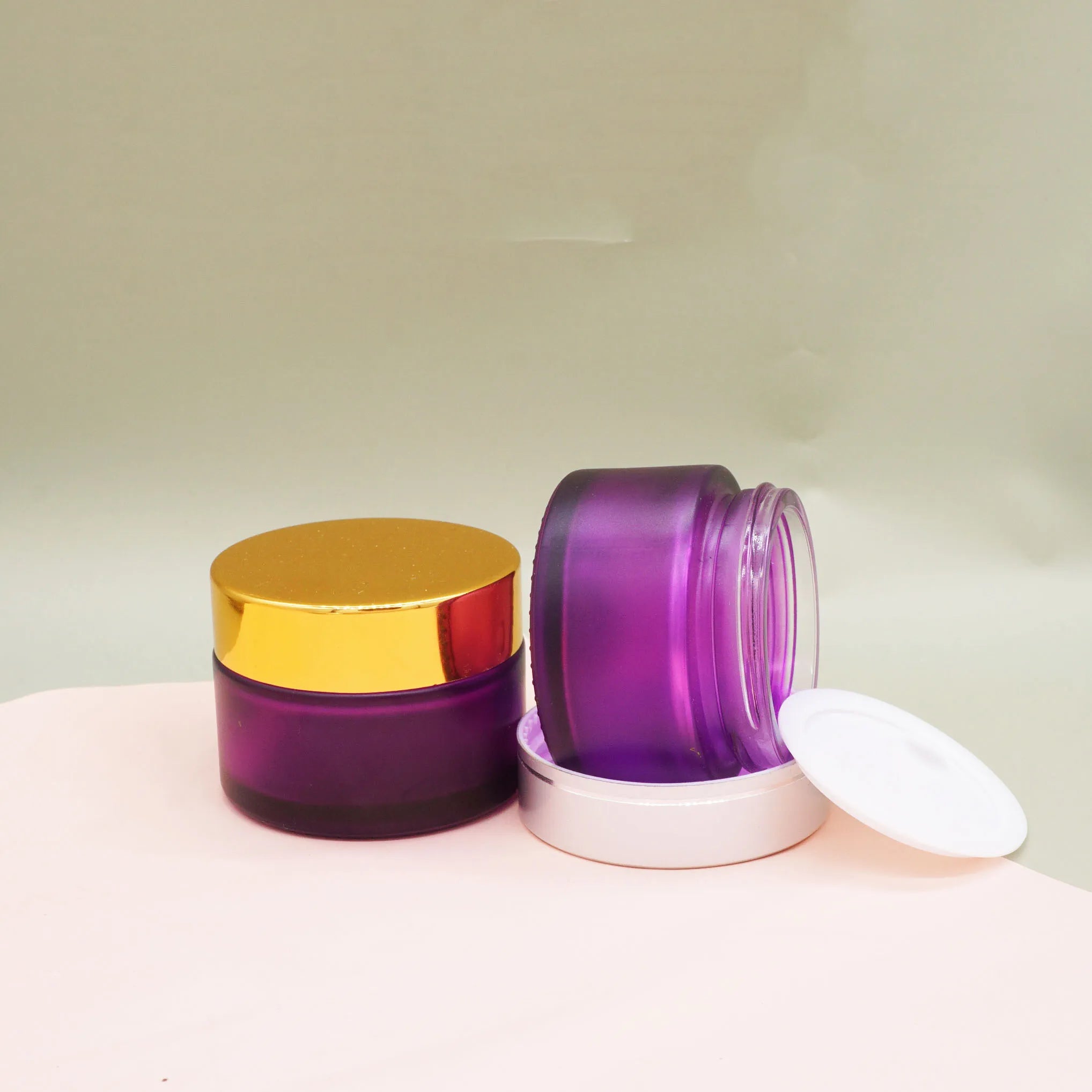 1.7 Ounce Purple Glass Frosted Cosmetic Cream Jar With Gold Aluminum Lid for Skin Care Cream