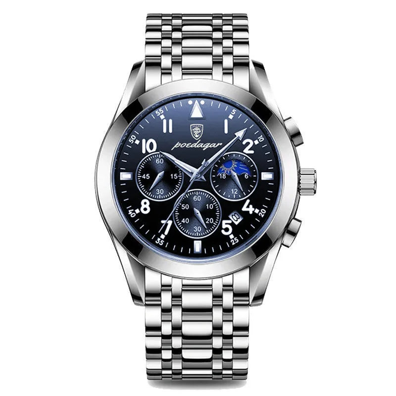 POEDAGAR Men Watches Stainless Steel Fashion New Rusiness Wristwatch Waterproof Luminous Quartz Watches 816