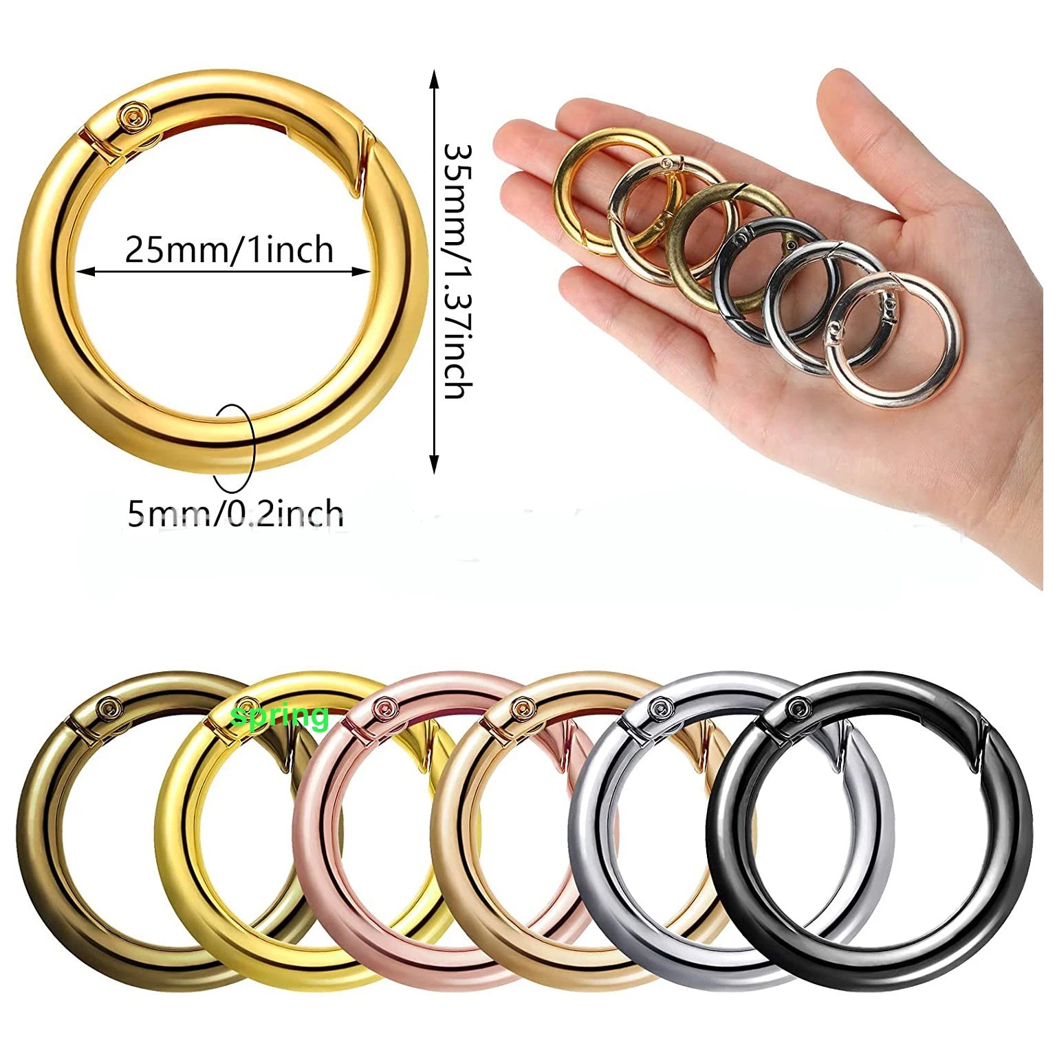 Copper Zinc Alloy Carabiner with Metal Hook Ring & Circle Buckles 25-45mm Garment & Processing Accessories Promotional Keychains