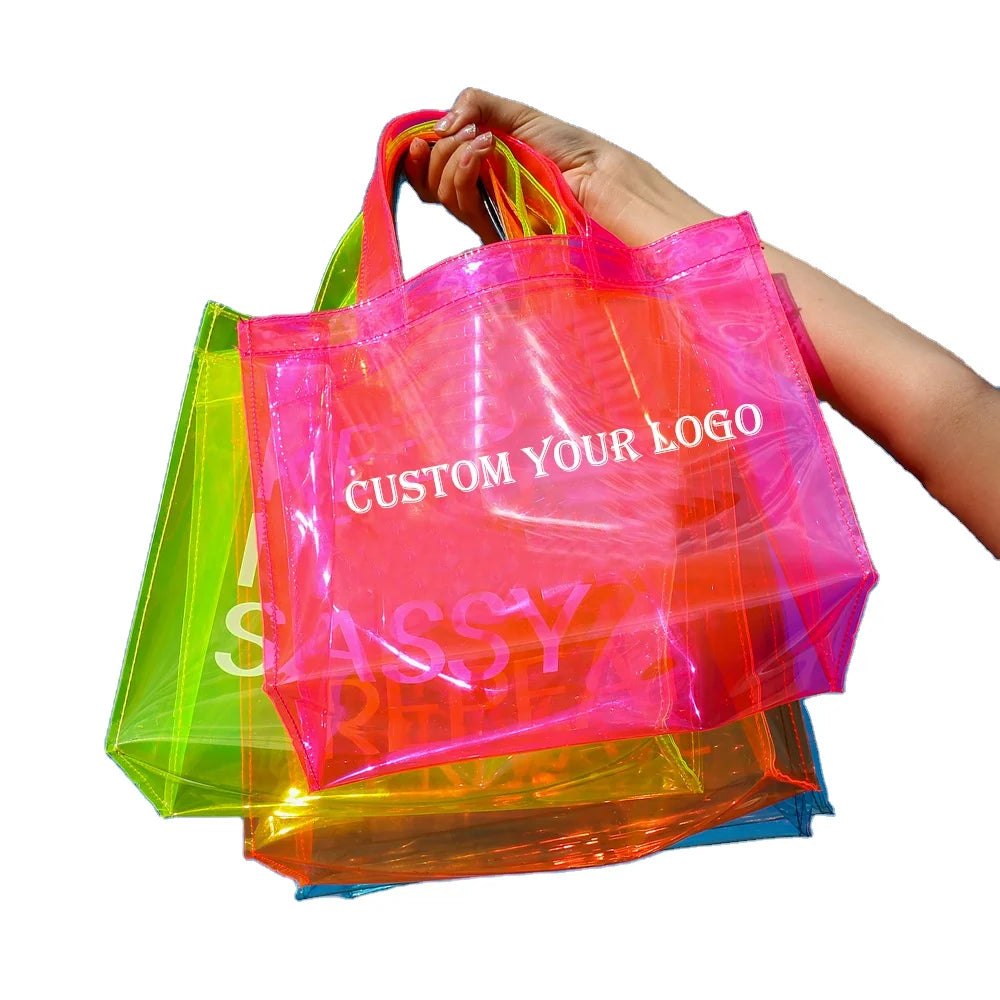 Custom Fashion Waterproof Purses Handbags Luxury Handbags for Women  Neon Pvc Transparent Jelly Tote Bag Women Beach Hand Bag