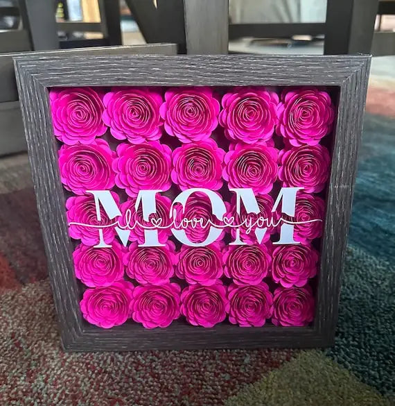 Handmade Dried Flower Shadow Box Frames Wholesale 3D Deep Square White MDF Wood 8x8 12*12 Paper Rose Flowers