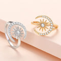 Wholesale Sun Moon Rings Women Fashion Jewelry Creative Micro Inlaid Zircon Gold Silver Opening Adjustable Ring