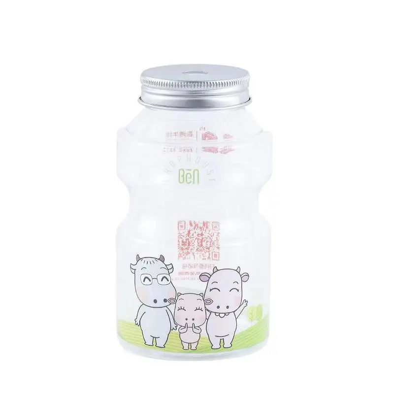 Hot Sale 500ml Kawaii Milk Cartoon Shaker Bottle PET Plastic Water/Juice/Tea Bottle with Aluminium Lid for Kids/Adults
