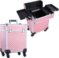 Large for Pink Rolling Train Case for Barber Fashion Style Aluminum Organized Cosmetic Trolley with Open Closure