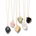 Wire Wrapped Natural Stone Birthstone Pendant Necklace Stainless Steel Irregular Healing Crystal Collar Necklace Women