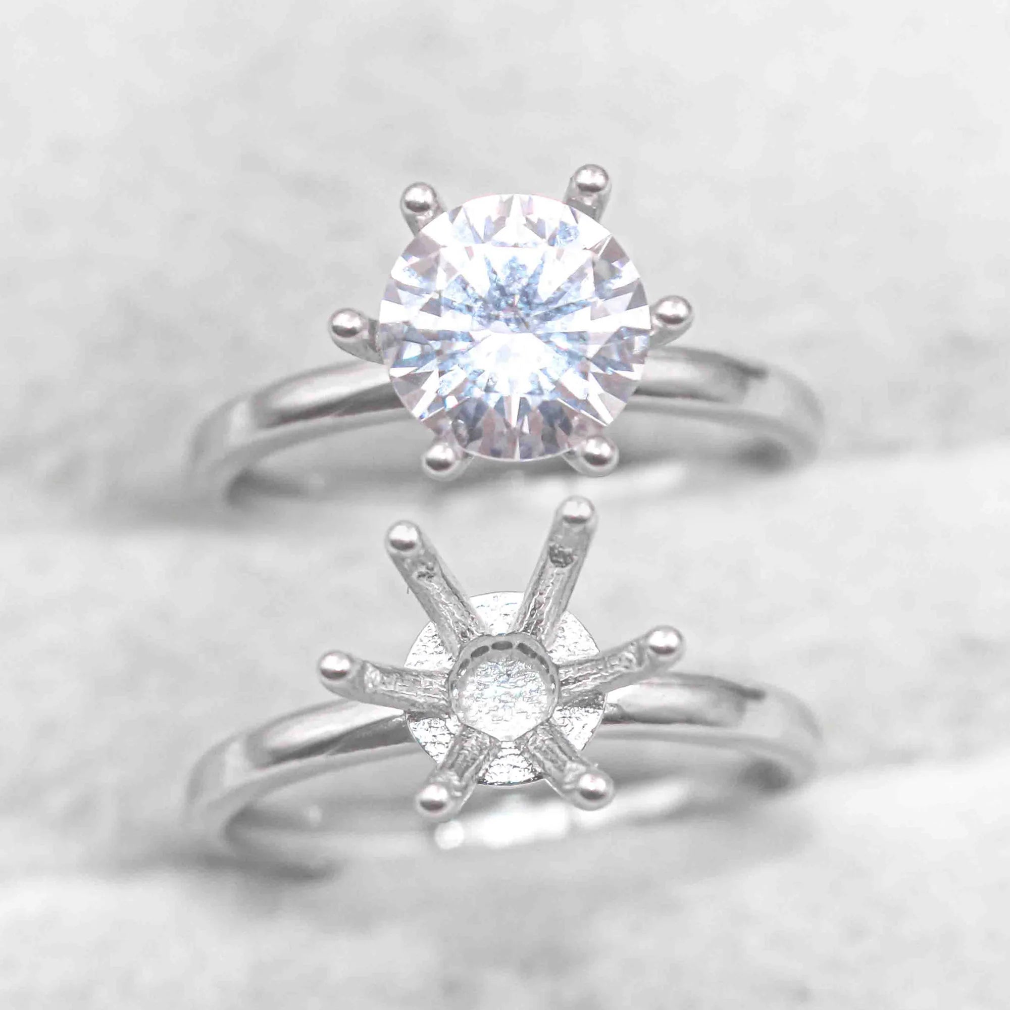 Sterling Silver 8mm/2 Carat Semi Mount Ring Frame Blank Moissanite Diamond Claws Setting Base Without Center Stone Inlay for DIY