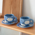Handmade Creative White Clouds Ceramic Coffee Cup Cute Hand-painted Espresso Mug with Handle Tray and Clay Material