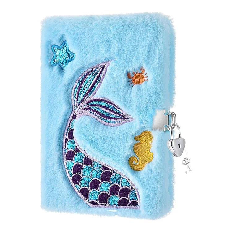 Girls Gift School Office Travel Hardcover A5 Glitter Journal Plush Mermaid Notebook