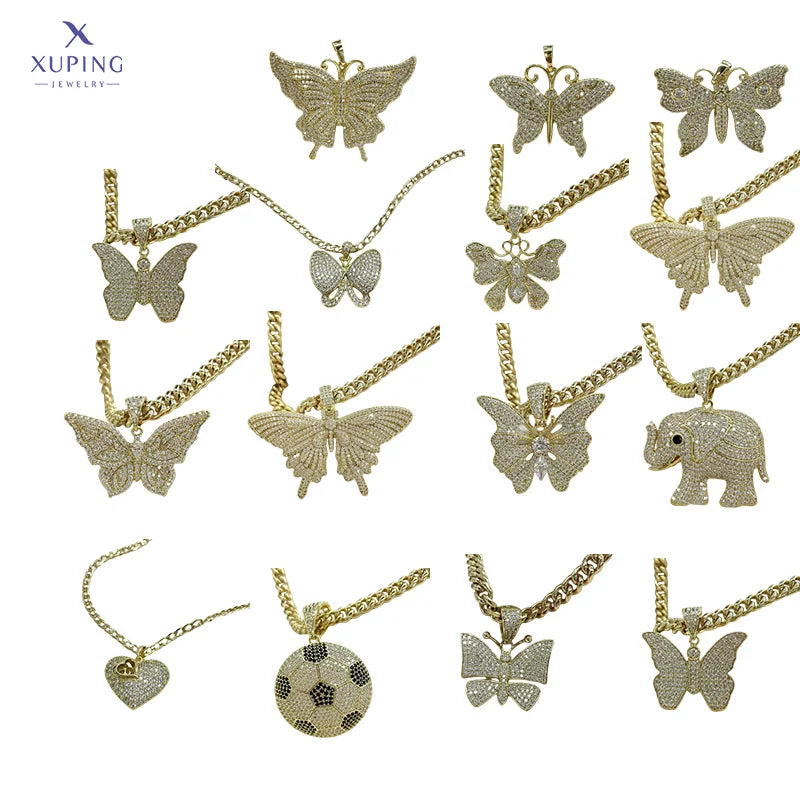 Xuping Jewelry Fashion Butterfly Elephant Football 18k Gold Plated Synthetic Cubic Zirconia Bling Animal Hip Hop Big Pendant