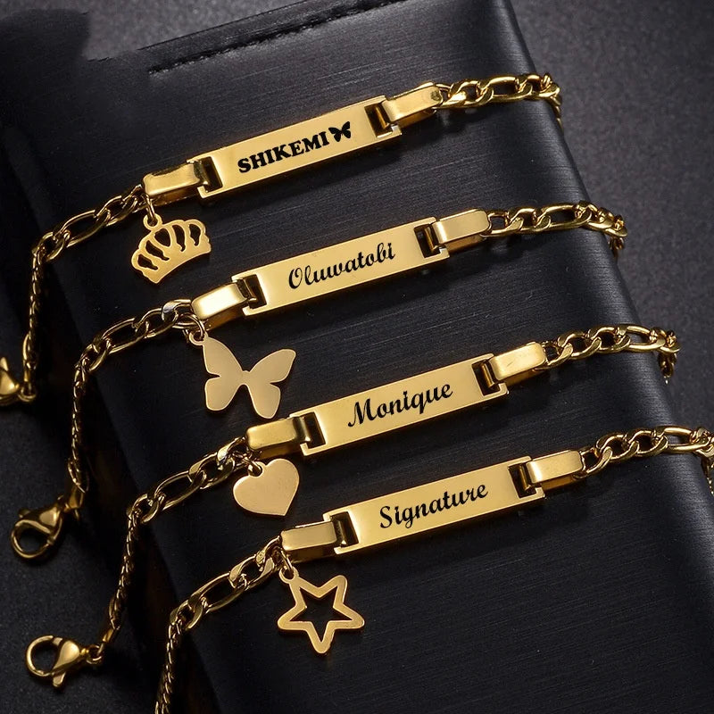 Wholesale Custom Diy Name Child Jewelry 18K Gold Stainless Steel Bracelet Charm Bar Baby Bracelet for Boys Girls Gift