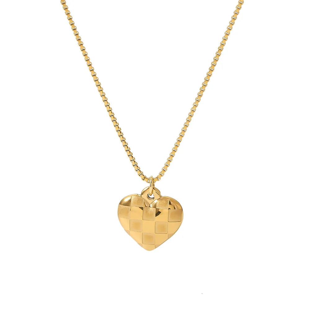 Popular Ins Style Stainless Steel Love Charm Bead CHain 18k Gold Plated Dainty Retro Heart Pendant Necklace Waterproof Jewelry